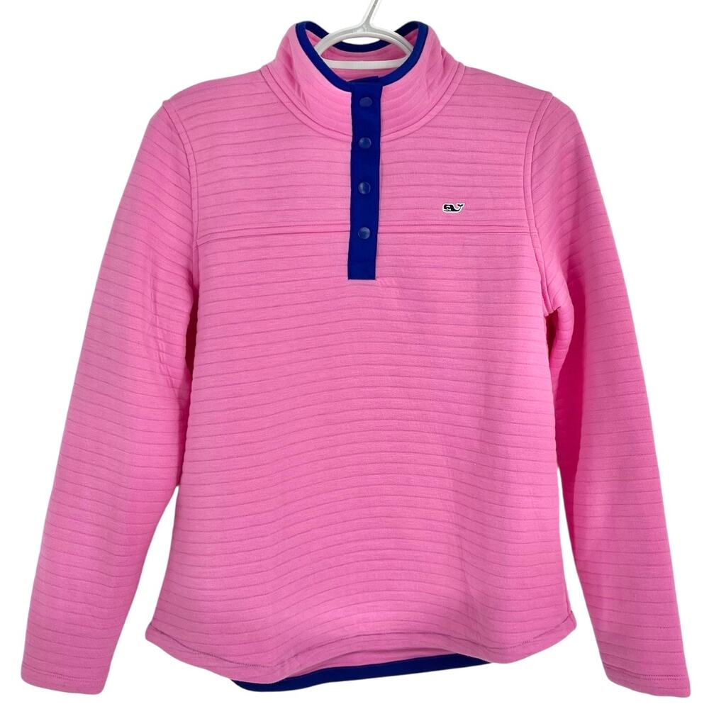 Vineyard Vines Quilted Snap Pullover Pink Blue Accents Women's XS NEW